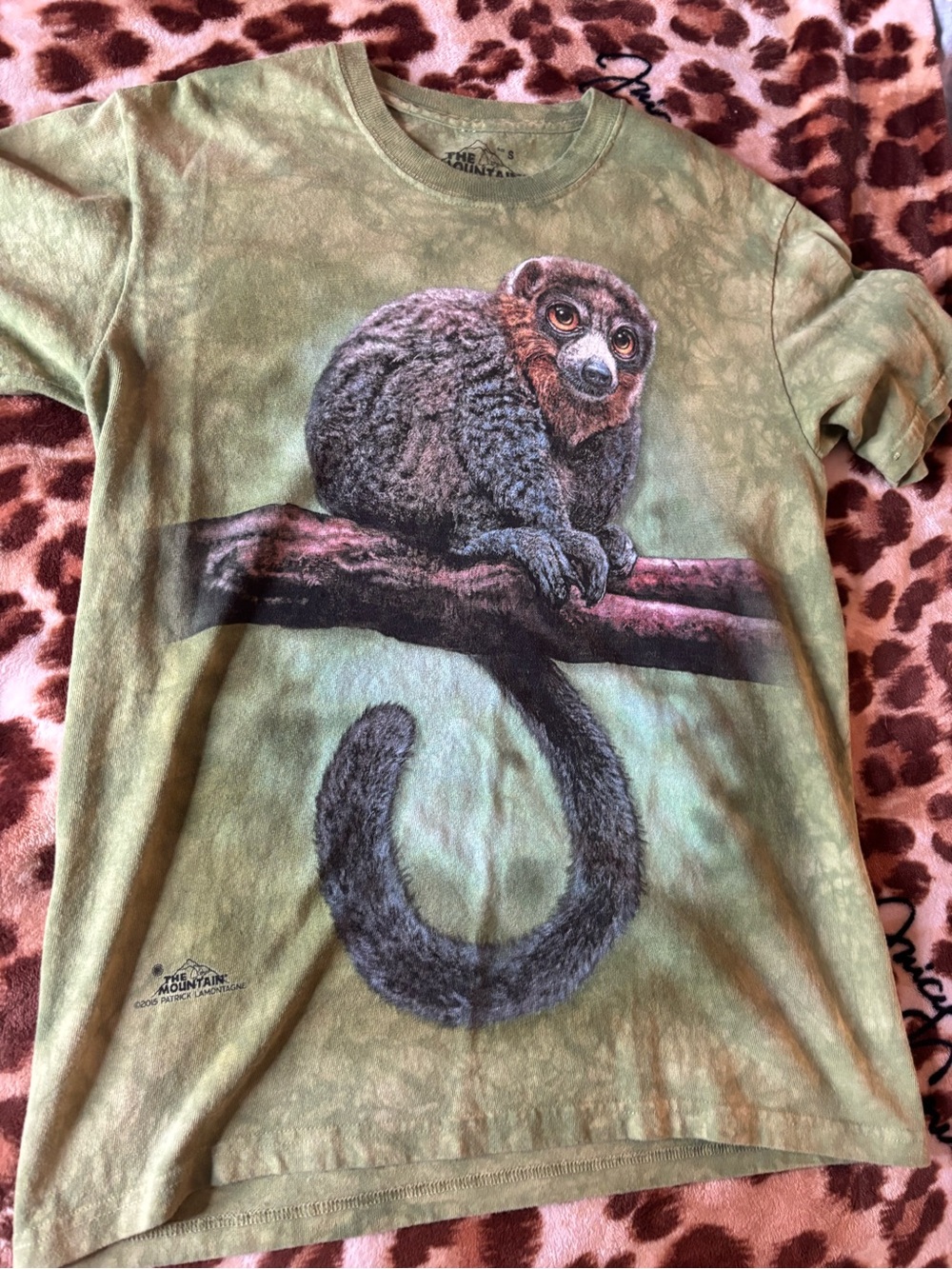 The Mountain Olive Green Tee with Lemur Tail Graphic